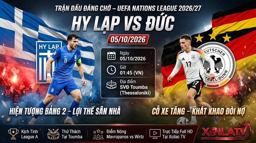 Nhận định trận đấu Hy Lạp vs Đức UEFA Nations League 2026 trực tiếp Xoilac TV